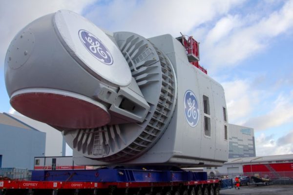 GE’s Haliade-X 12 MW nacelle, the world’s most powerful offshore wind turbine, arrives in the UK for testing
