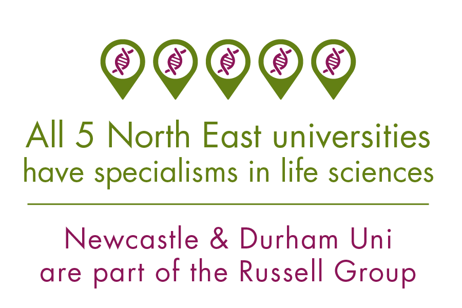 All 5 North East universities have specialisms in life Sciences. Newcastle & Durham Uni are part of the Russell Group