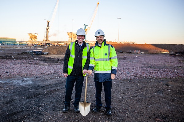 Mark Halliday, Operations Director for Dogger Bank, with Matt Beeton, CEO Port of Tyne, breaking ground for Dogger Bank O&M base.